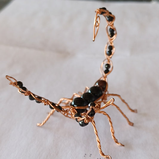 Obsidian, Black Spinel and Copper Wire Scorpion