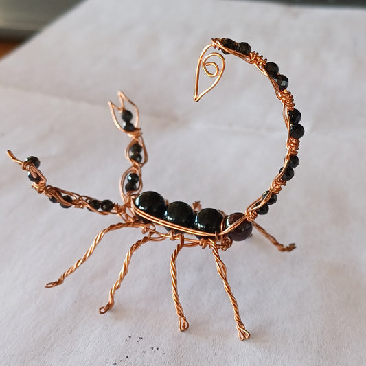 Obsidian, Black Spinel and Copper Wire Scorpion
