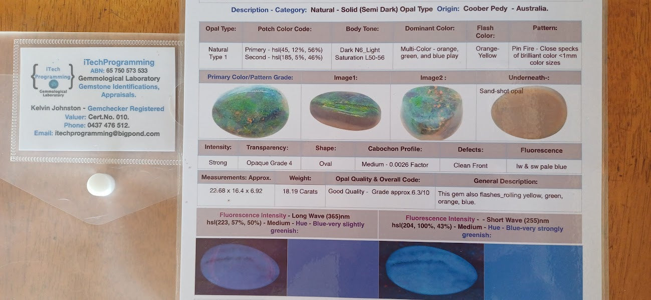 18.19 carat SUPERB Australian Coober Pedy Opal - with Valuation
